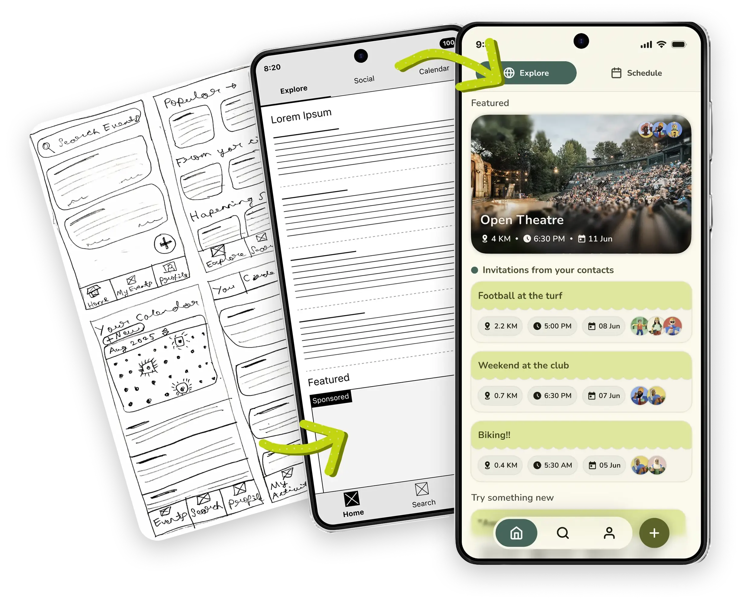Concept artifact showing user flow and early wireframe exploration for KnockKnock